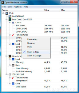 Open Hardware Monitor - добавление индикаторов температуры процессора в трей Windows