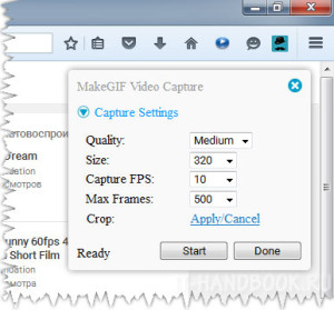 Настройка опций видеозахвата в дополнении MakeGIF Video Capture.