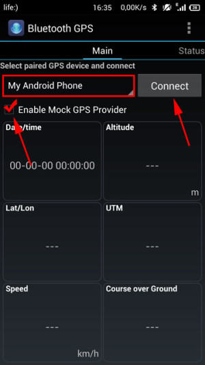 Настройка приложения Bluetooth GPS на телефоне-потребителе