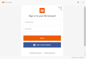 Вход в Mi аккаунт в программе miflash_unlock